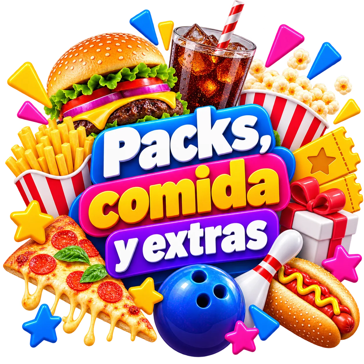 Pantalla en centro de ocio promocionando packs y oferta de restauración