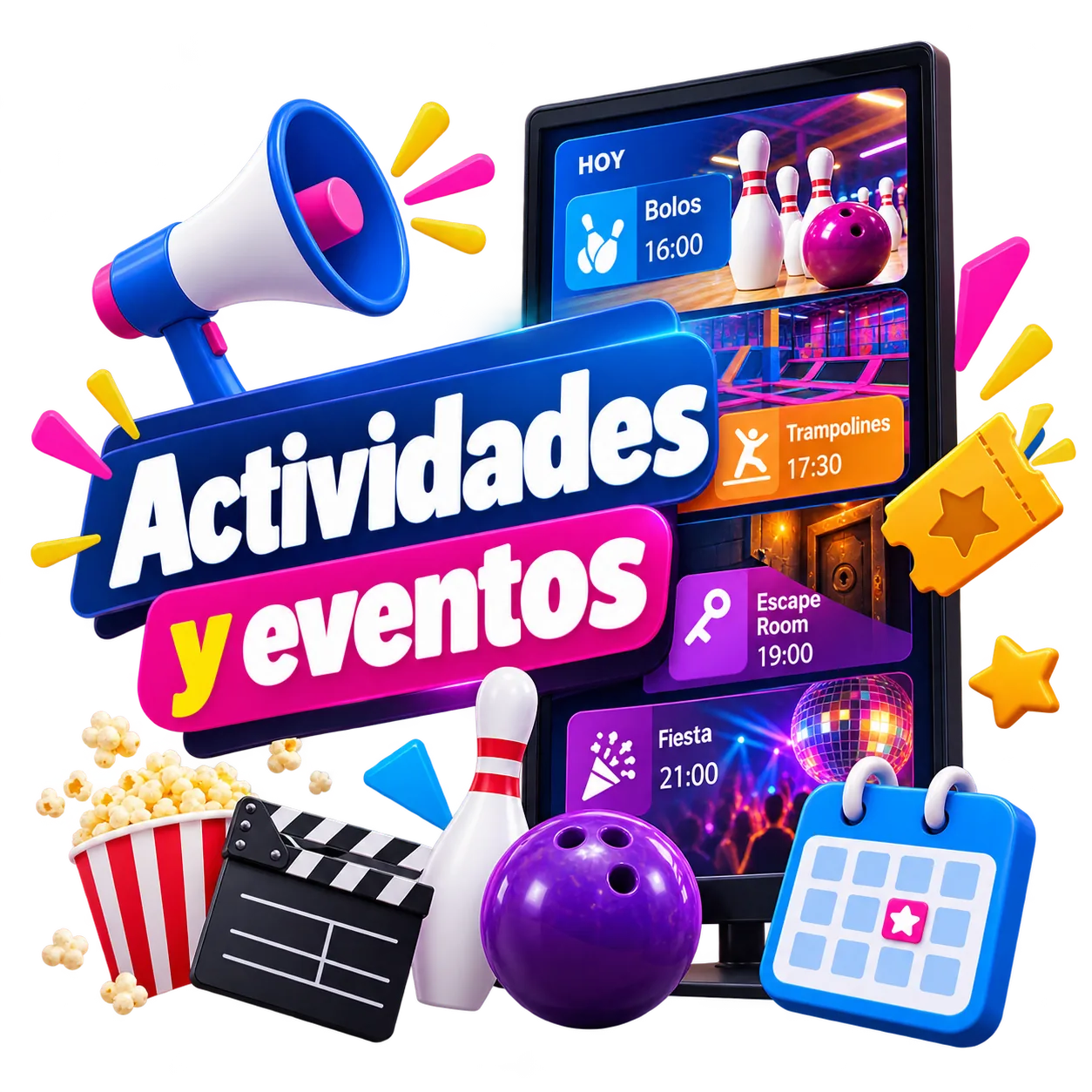 Pantalla en centro de ocio promocionando actividades y eventos