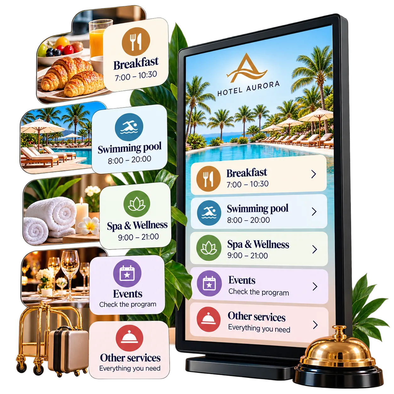 Hotel lobby guest information screen placeholder