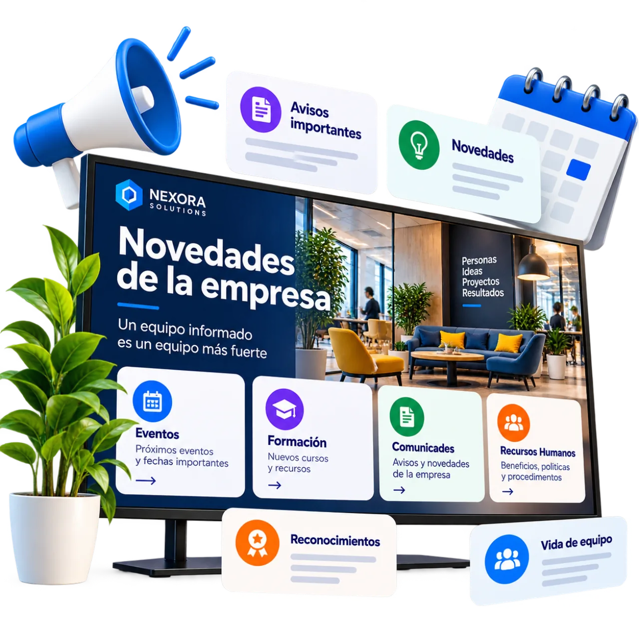 Marcador de pantalla de comunicación interna en oficina