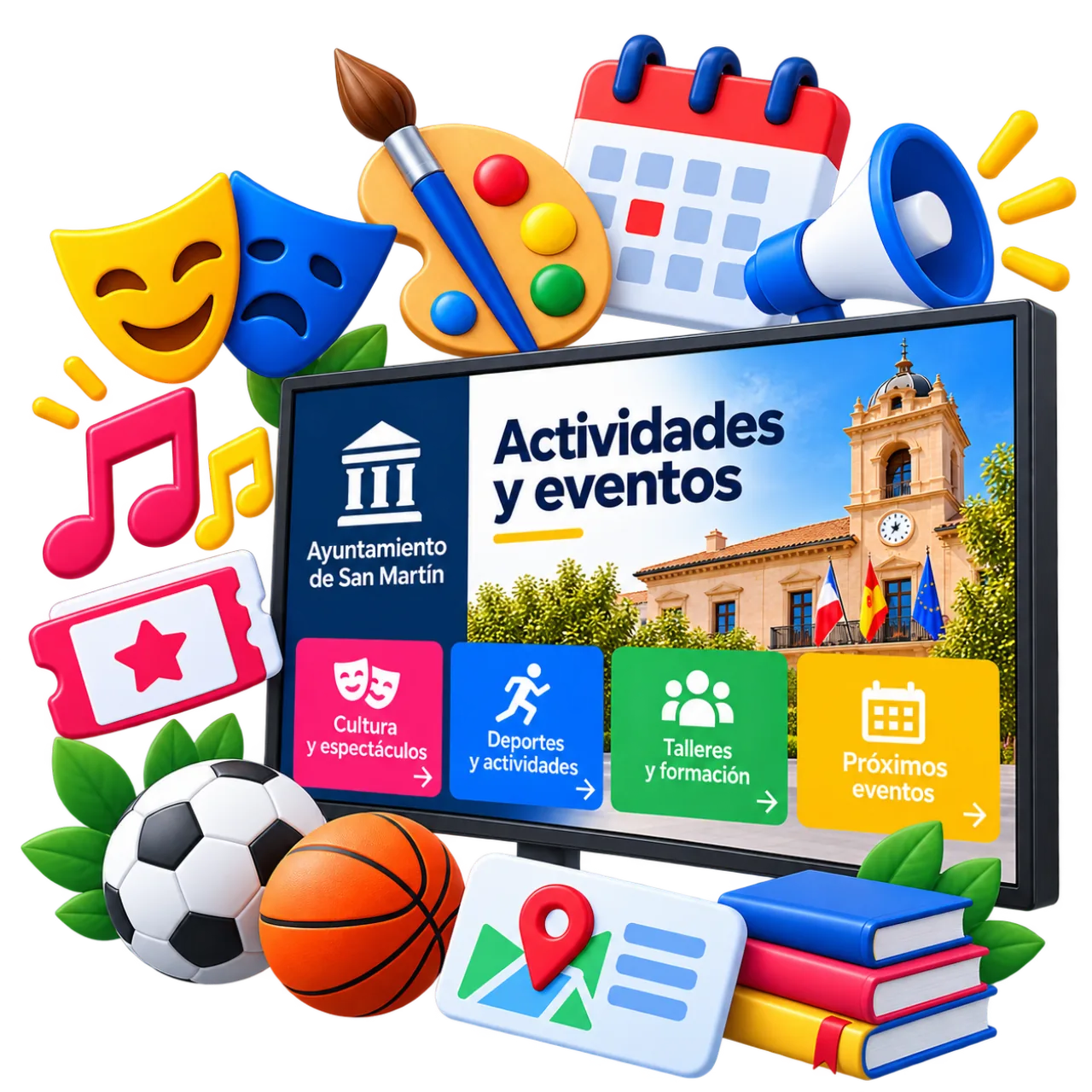 Pantalla mostrando actividades e iniciativas públicas