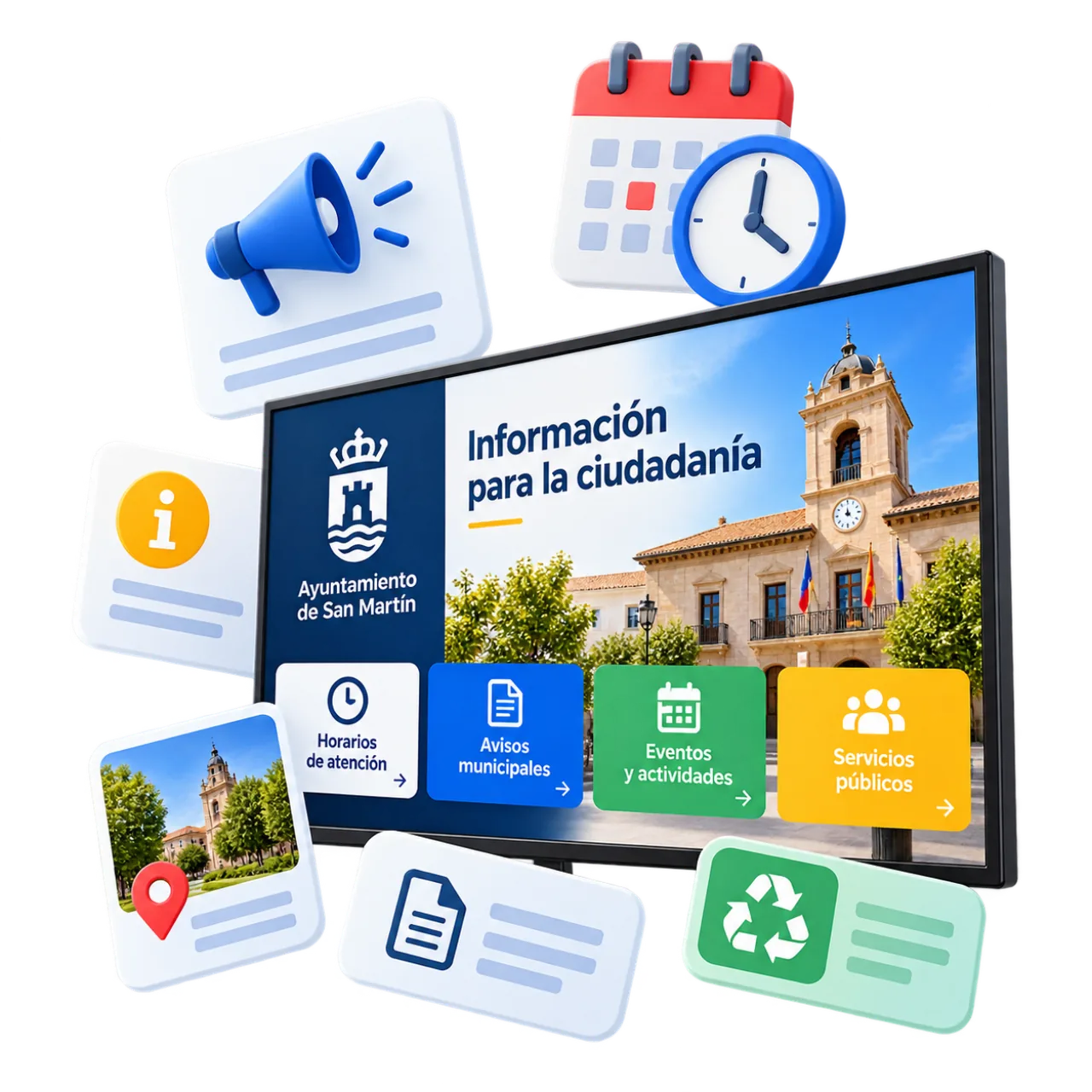 Pantalla de información pública en recepción o hall