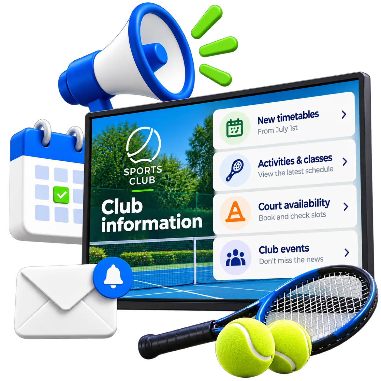 Member communication screens in a sports club