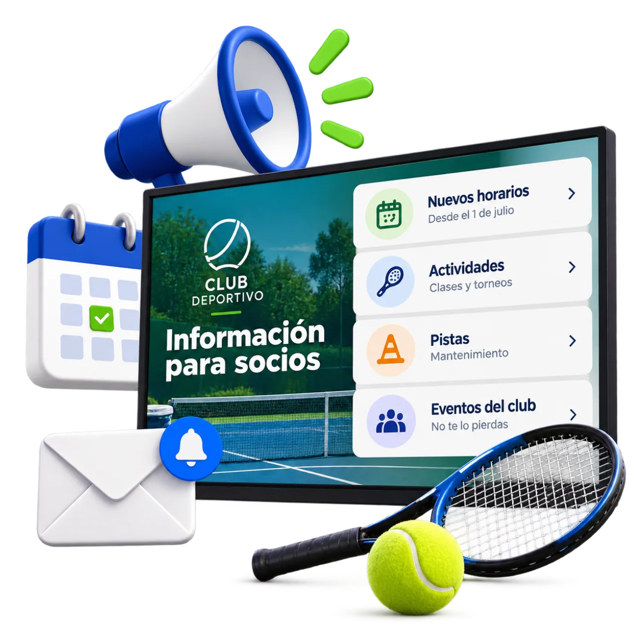 Pantallas de comunicación con socios en un club deportivo