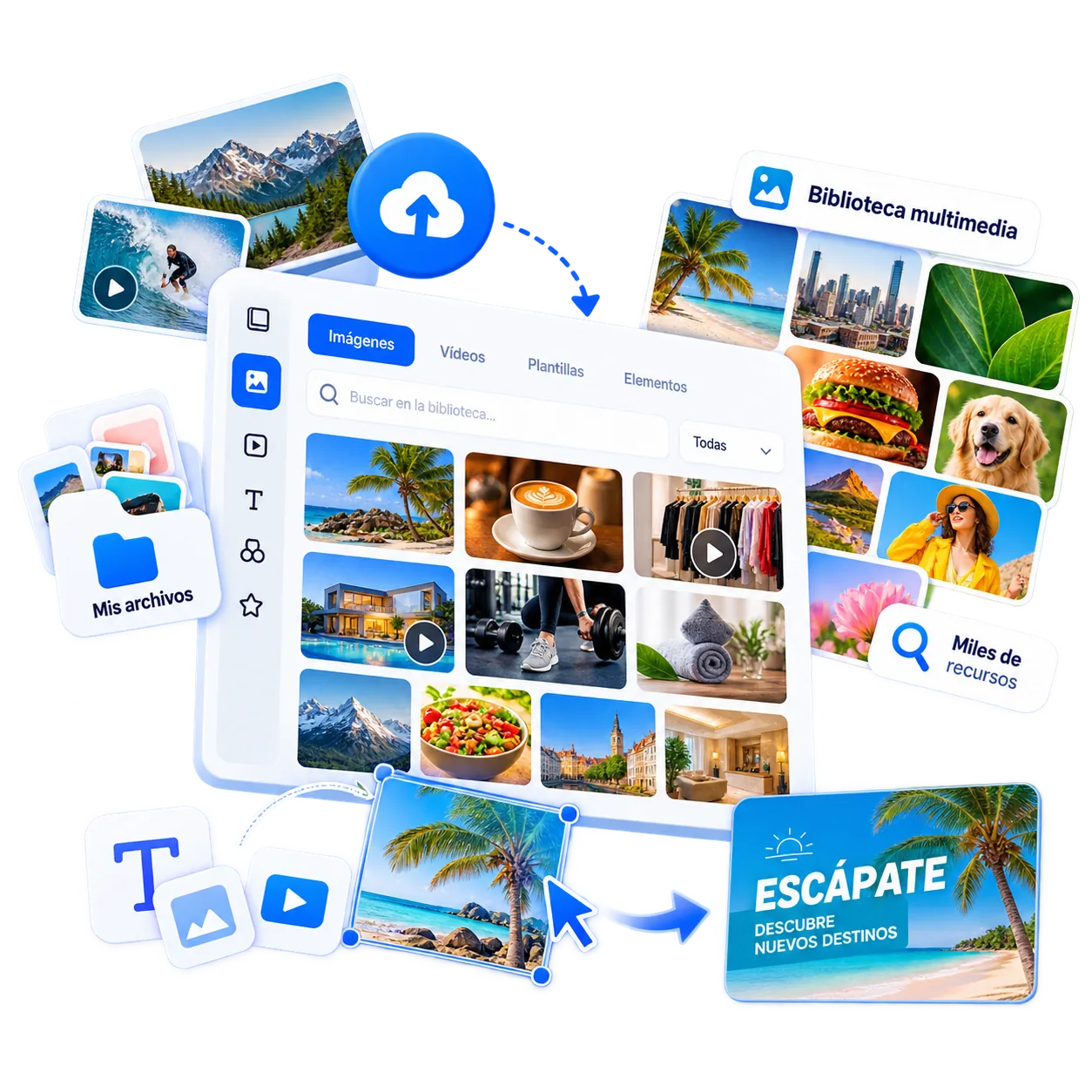 Media library and own files combined in an iMediaGO campaign