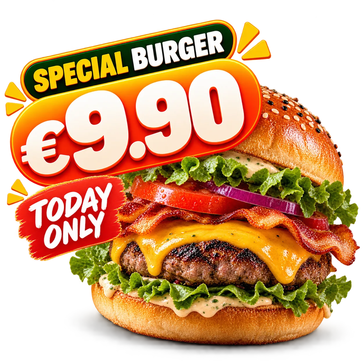 Restaurantangebot auf einem digitalen Bildschirm mit klarer Informationshierarchie: Produkt, Preis und Verfügbarkeit
