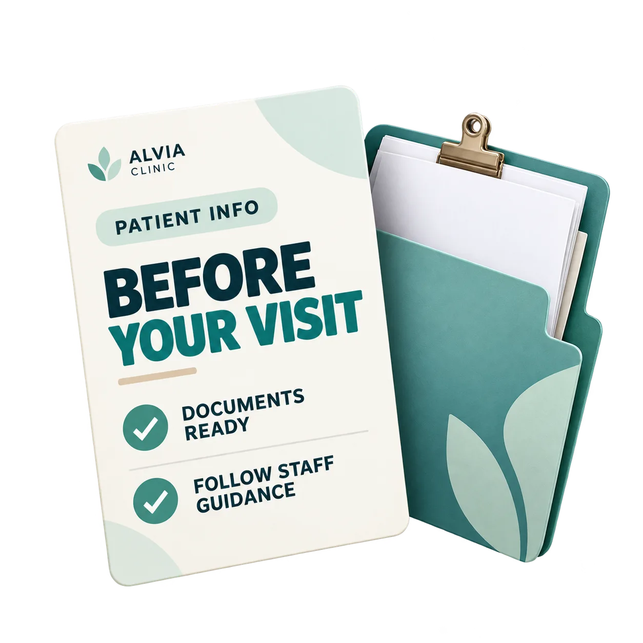 Beispiel eines Informationshinweises der CLÍNICA ALVIA mit einer kurzen Erinnerung für Patienten vor ihrem Termin.